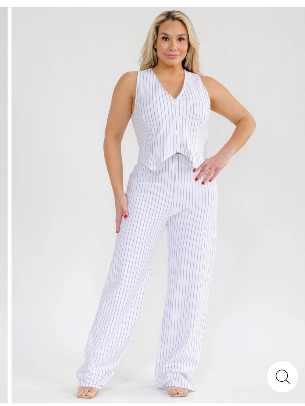 NWOT Plus Size Sleeveless Pinstripe Pantsuit in White